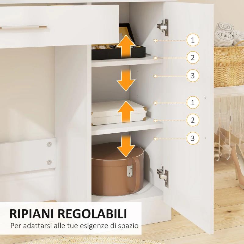 TOELETTA DA CAMERA CON ARMADIETTO, CASSETTO, SPECCHIO PER TRUCCO E RIPIANI APERTI, 90X38X138 CM, BIANCO