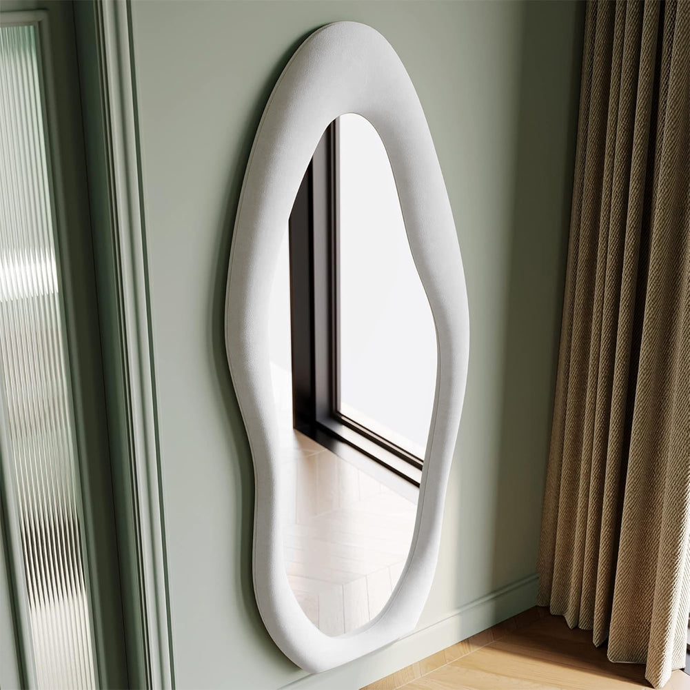 Specchio Grande Ondulato 60x160 cm da Parete con Cornice in Velluto Moderno Bianco