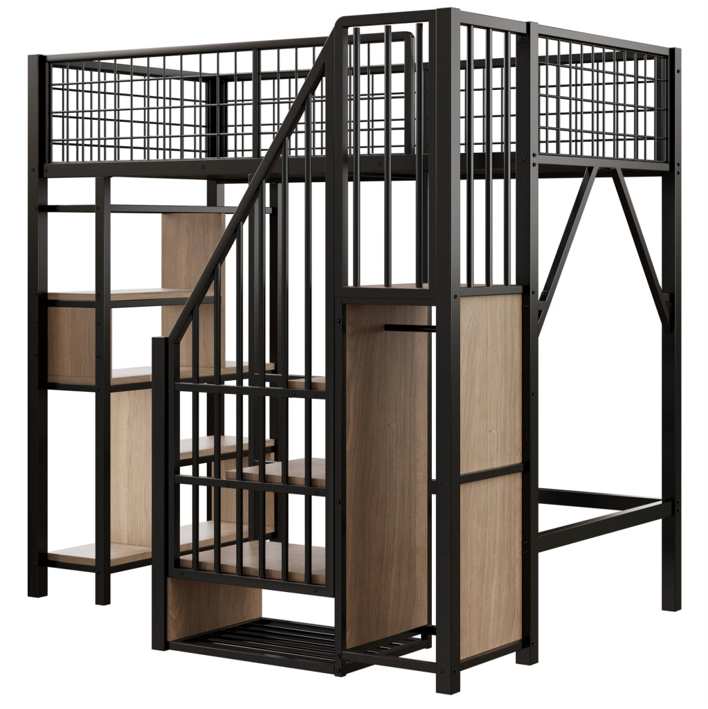 Letto a soppalco 90x200 cm con scala contenitore nero