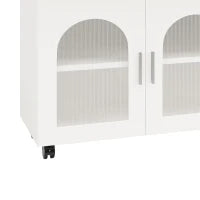 Isola cucina moderna con spazio di conservazione e armadietti con ante in vetro, 120×30×79,5 cm, Bianco e Legno