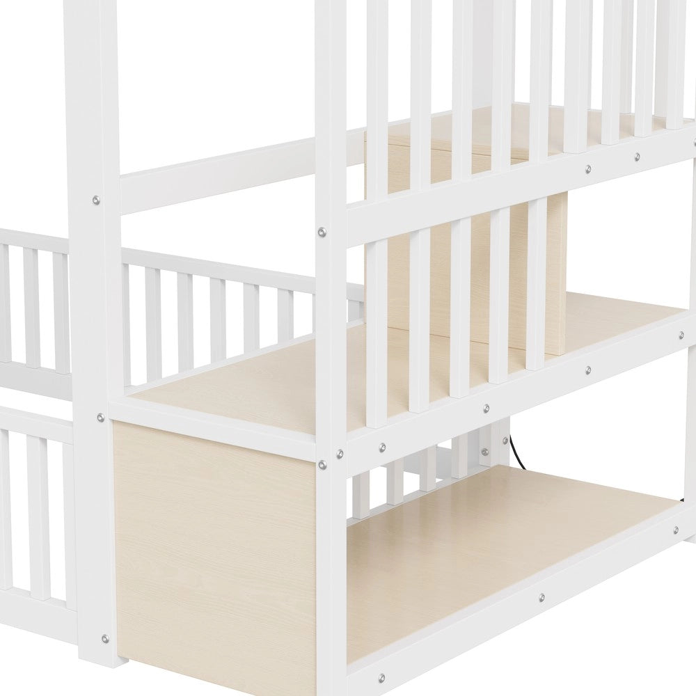 Letto a Castello con Scala e Contenitore LED ¨C Xylo ¨C Bianco 90x200