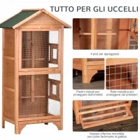 Gabbia per Uccelli in Legno e Metallo a 3 Aperture con 4 Posatoi e Vassoio Rimovibile, 80.5x57x153 cm, Arancione