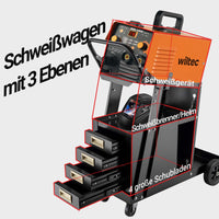 Carrello saldatrice con 4 cassetti, porta attrezzi per saldatura, in acciaio con 4 ruote, portata fino a 100 kg, con spazio per bombola di gas, per officina