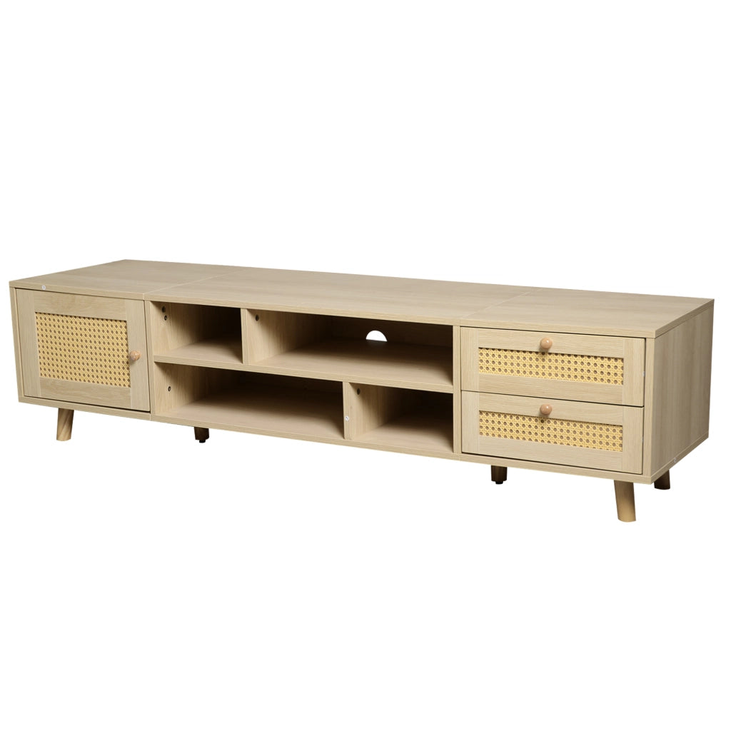 Mobile TV con 2 cassetti; 1 anta e passacavi - per soggiorno - 160x39x40.5 cm - rovere