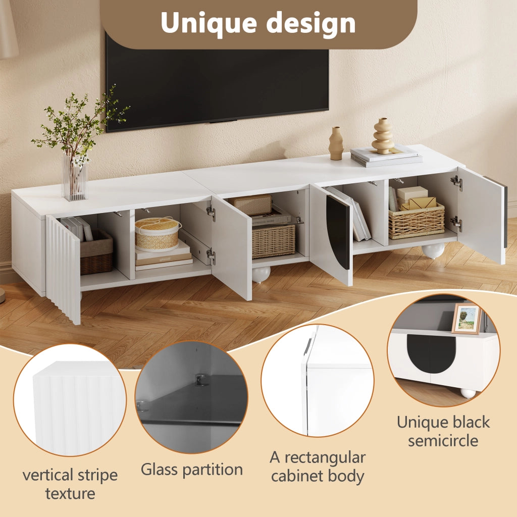 Mobile porta TV con vani aperti e chiusi in MDF e pannello truciolare bianco 180 × 40 × 41,5 cm
