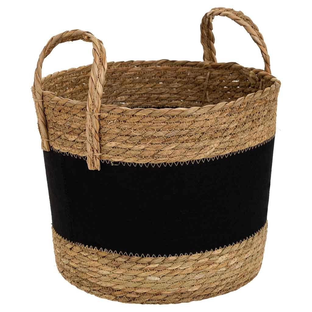 Cesto in fibra naturale e cotone nero d31,5x25,5/33h