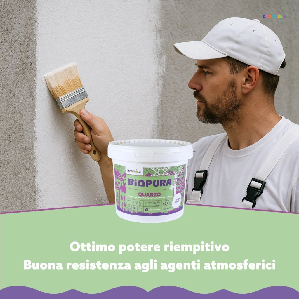 Pittura quarzo antialga interni esterni finitura opaca linea biopura cromika *** formato 10 lt, confezione 1