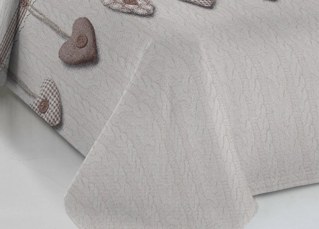 Copriletto Piquet Primavera Estate 100% Cotone Disegno Cuore Appeso - Singolo - Beige