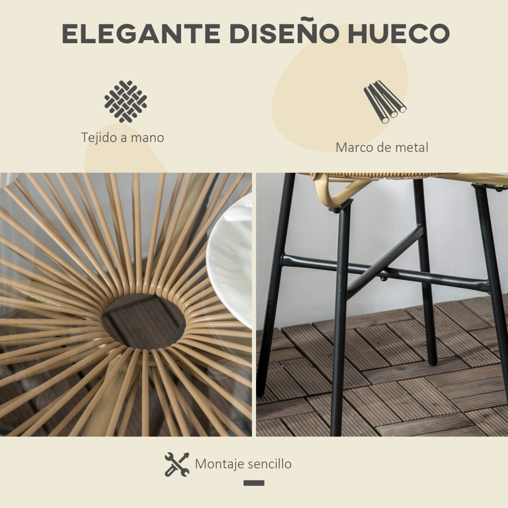 Tavolino da Caff¨¨ Rotondo ¨C Xylo ¨C Rattan Sintetico Beige con Piano in Vetro Temperato ?50x50 cm