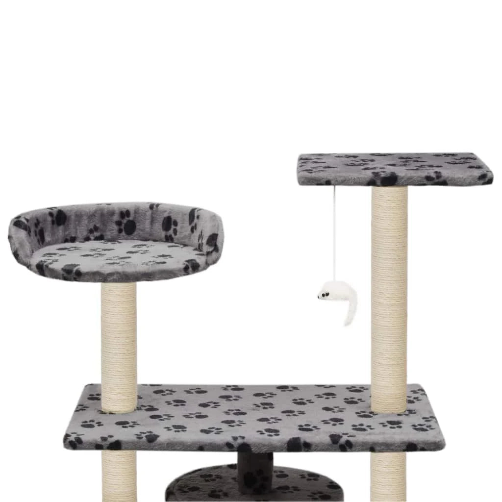 Tiragraffi albero per gatti cuccia per gatti peluche in sisal 95 cm grigio con motivo a impronta di zampa 3702235