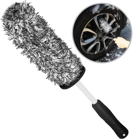 Pulitore di Ruota Microfibra - Manubrio Lungo - Pulizia senza Ruggine - Soffice e Assorbente - 43cm - Per Auto/Moto - Spazzola per Auto