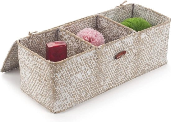 Cestello di archiviazione con coperchio, pannelli rettangolari intrecciati naturali con cassette per l'organizzazione di snack, giocattoli, whitewash.