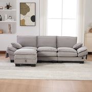 DIVANO Modulare 3 posti 260x132x84 cm in corduroy Grigio Chiaro con pouf