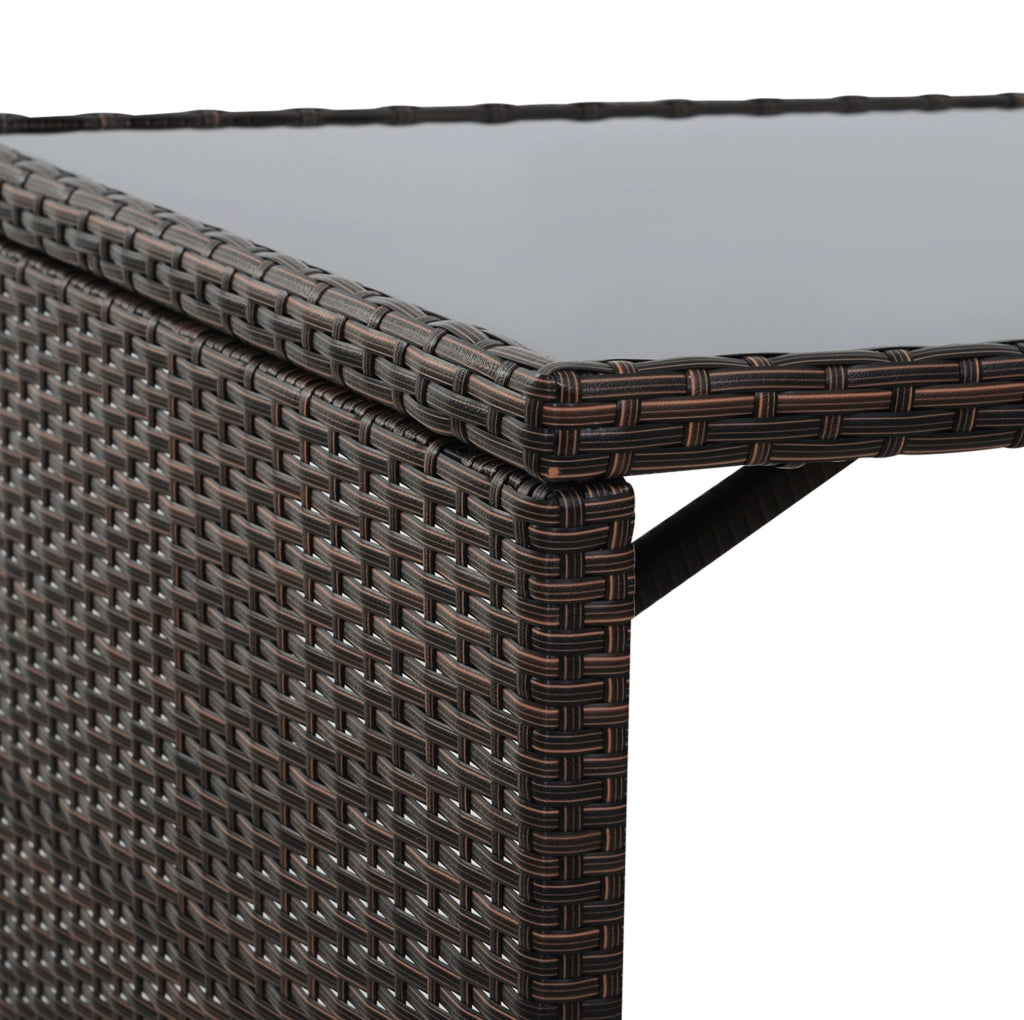 Set da giardino 5 pezzi in polyrattan con tavolo; 4 sedie pieghevoli e cuscini; marrone
