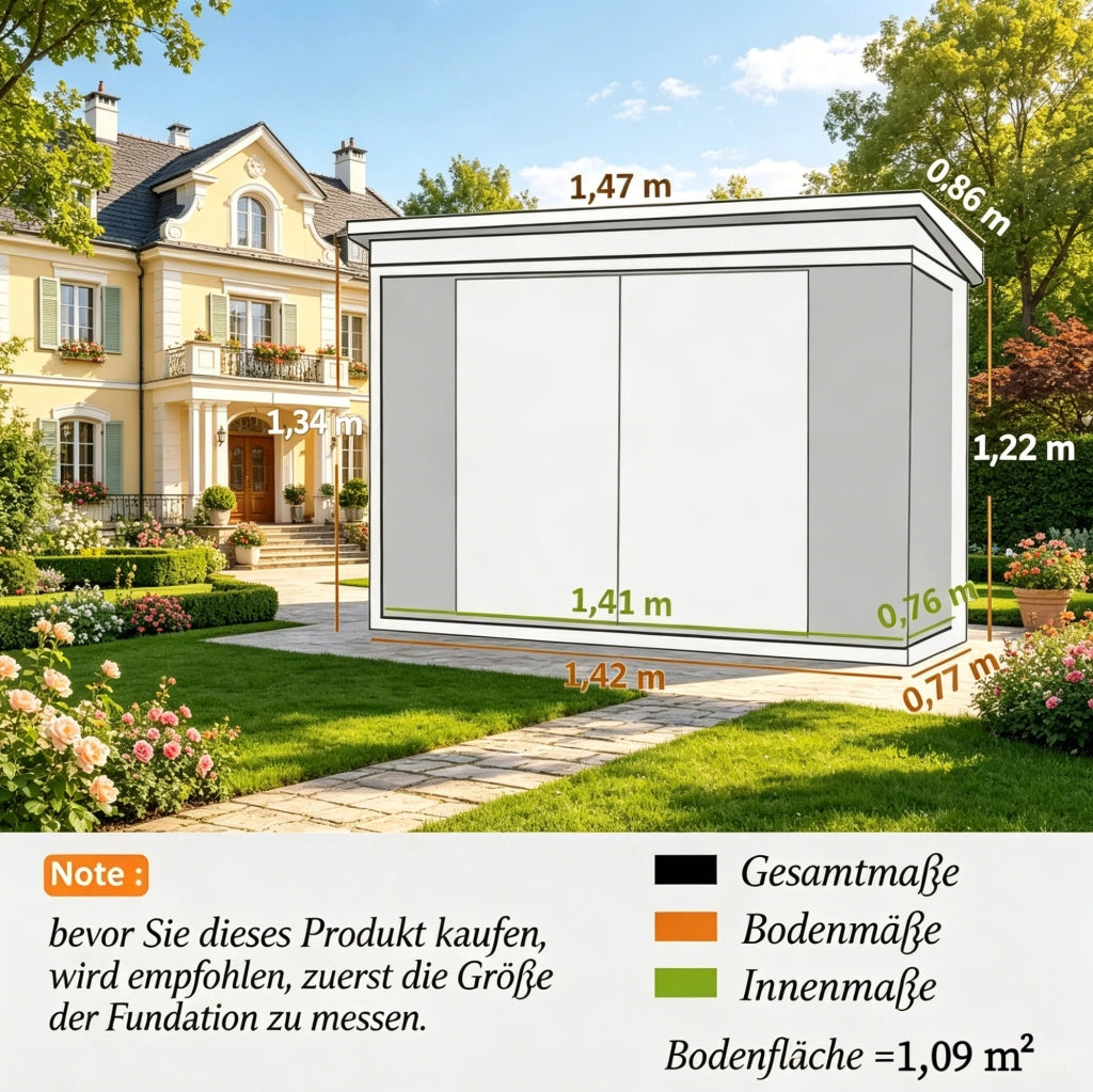 Casetta da giardino in acciaio 147x86x134 cm nero e bianco