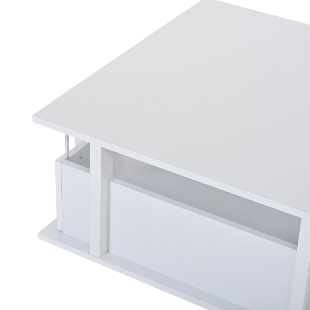 Tavolino da caffè quadrato 70x70x35 cm con 2 cassetti; LED e finitura lucida bianca