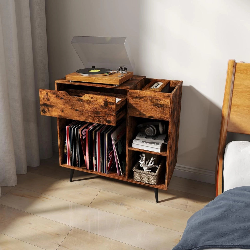 Supporto per giradischi con base di ricarica, per dischi in vinile con cassetto e vano aperto, giradischi da tavolo con presa e USB e tipo C, in vinile