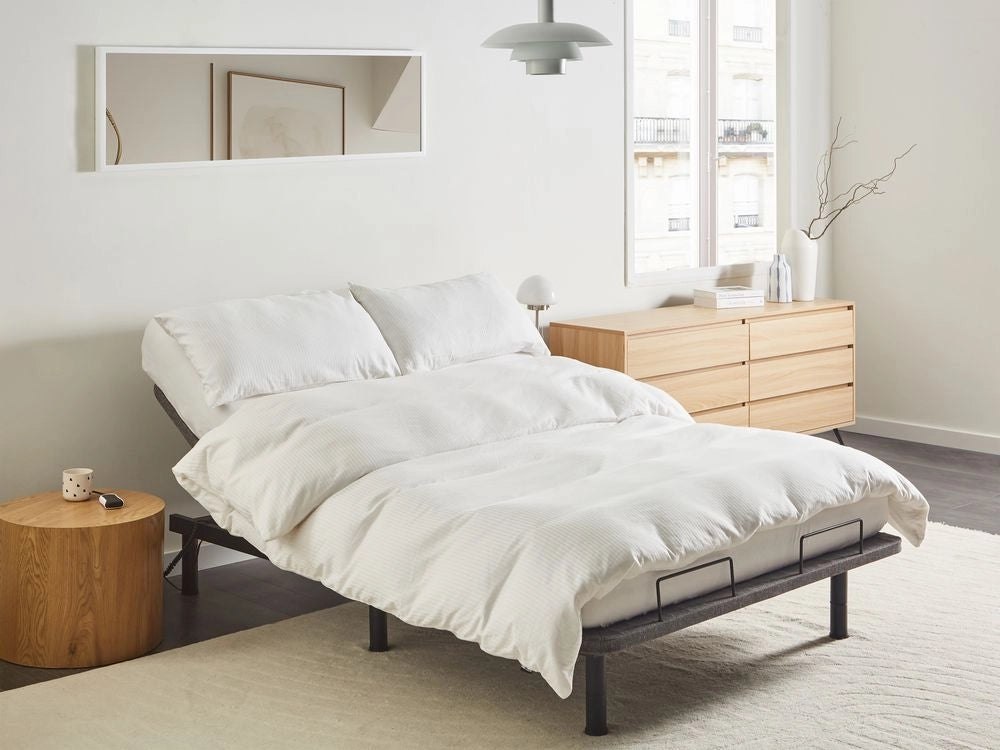 Base letto elettrica regolabile in poliestere grigio 140 x 200 cm con gambe in metallo