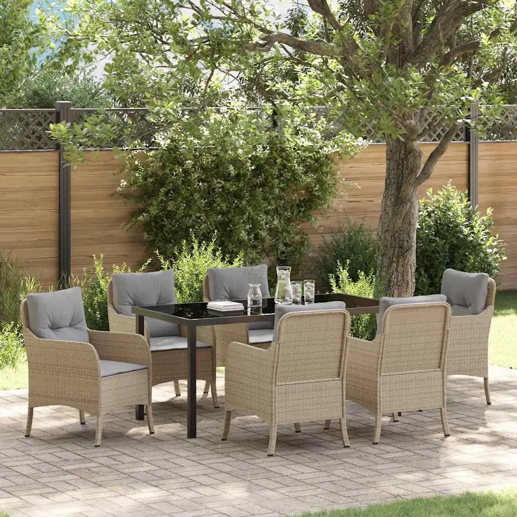 Set da Pranzo per Giardino con cuscino 7 pcs Beige polyrattan 3380180