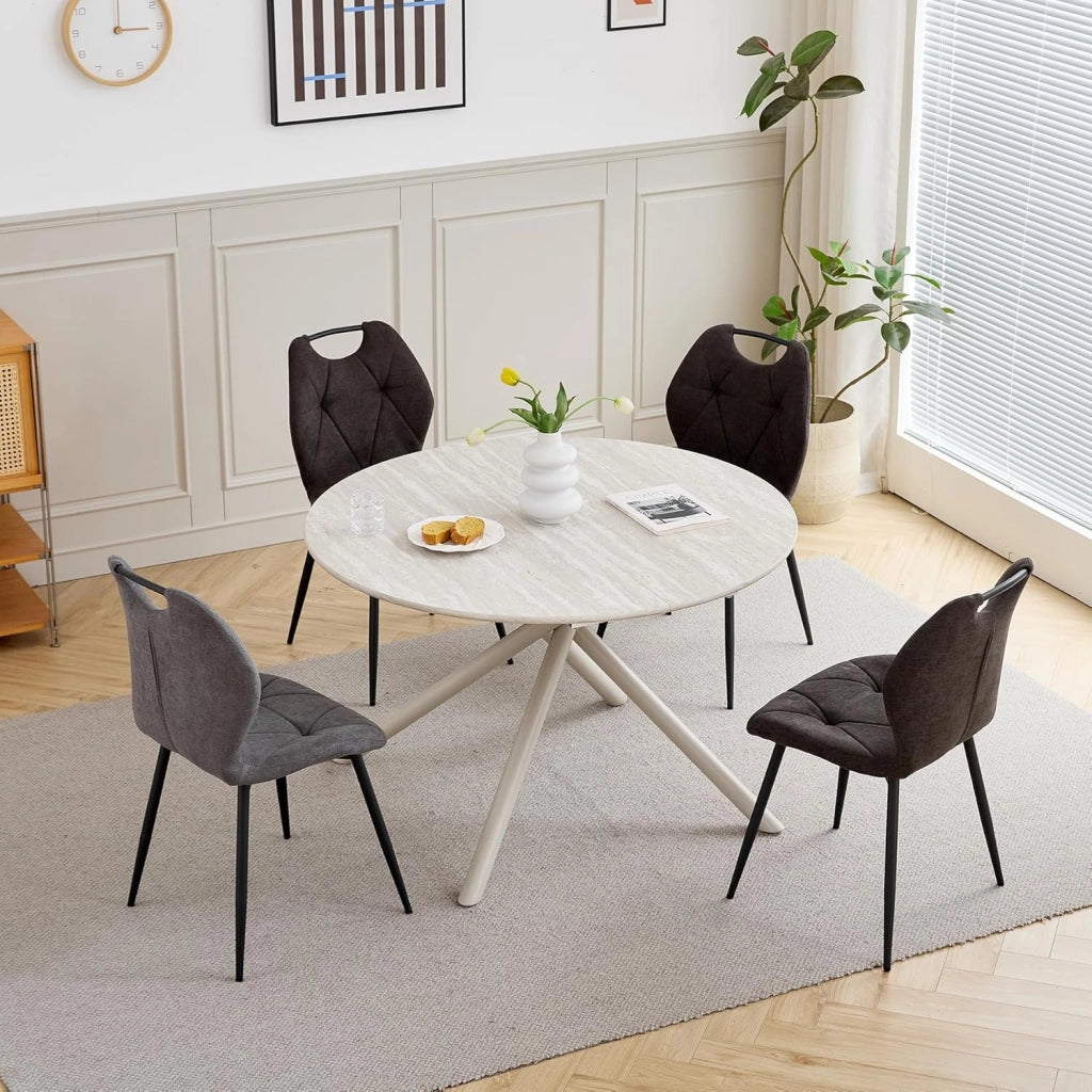 GrandCA HOME Tavolo da Pranzo Rotondo Moderno da Cucina da 115 CM, Piano in MDF con Gambe a Croce in Metallo Stabili, Adatto Per Sale da Pranzo,Appartamenti（Grigio）