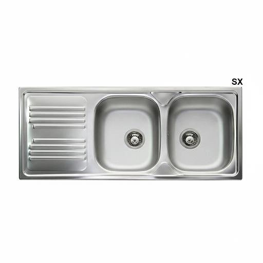 Lavello incasso in acciaio inox 116 cm 2 vasche gocciolatoio SX  - Cromo
