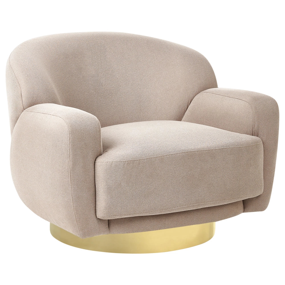 Poltrona in tessuto tortora con base dorata stile retro glam art decor