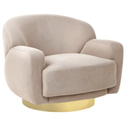 Poltrona in tessuto tortora con base dorata stile retro glam art decor