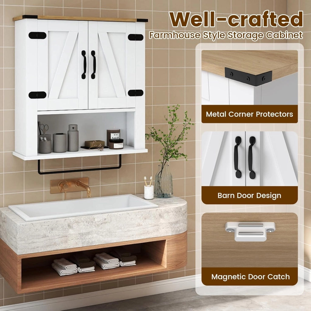 Armadietto da Bagno da Appendere con Porta Asciugamani, 3 Ripiani e Ante | Armadio a Parete Multiuso per Bagno, Cucina, Corridoio | 60 x 20 x 72,5 cm