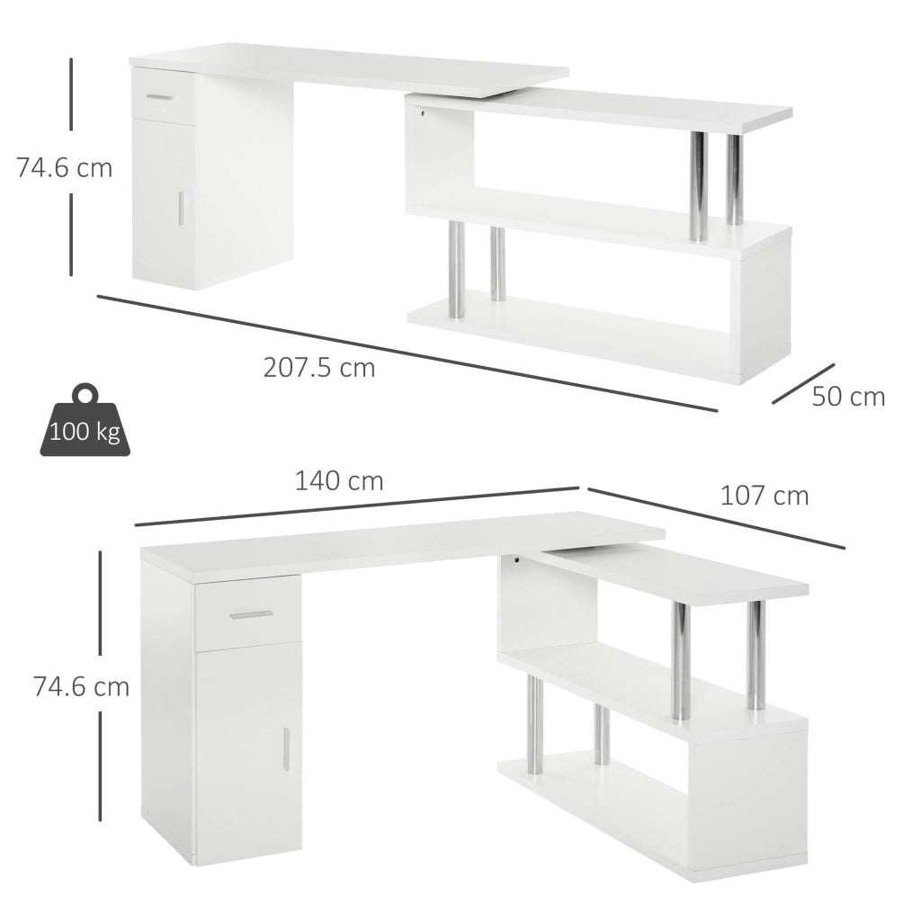 Scrivania da Ufficio ad Angolo Porta PC 114x120x74,6 cm in Legno  Bianca