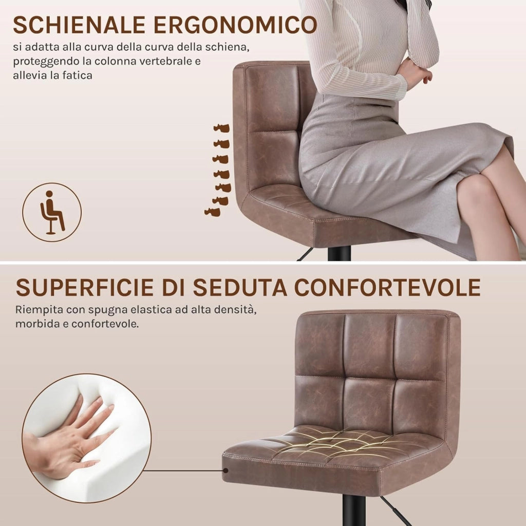 Pezzo Sgabello da Bar PU Vintage Sedia per Cucina Girevole Marrone