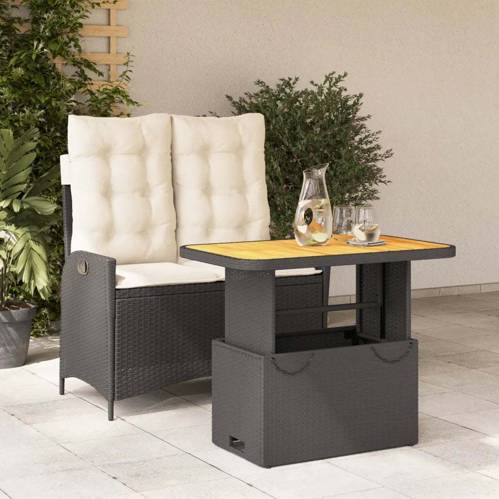 Set da Pranzo da Giardino 2 pz con Cuscini Nero in Polyrattancod mxl 114367