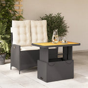 Set da Pranzo da Giardino 2 pz con Cuscini Nero in Polyrattancod mxl 114367