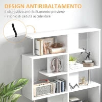 Scaffale Libreria ad S 5 Ripiani Design Moderno Soggiorno, Ufficio, Salotto, Legno, Bianco, 120 x 28.6 x 160 cm