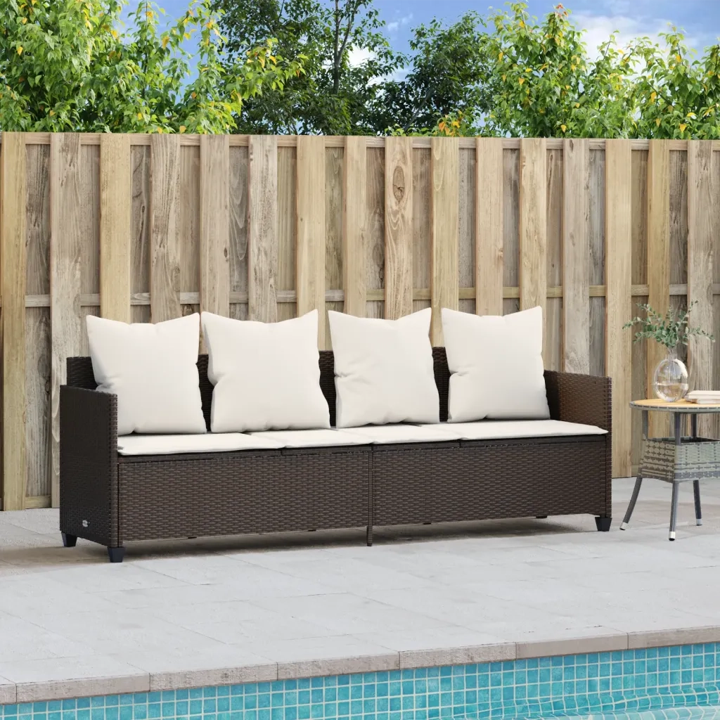 Lettino Prendisole con Cuscini MarroneÂ in Polyrattan