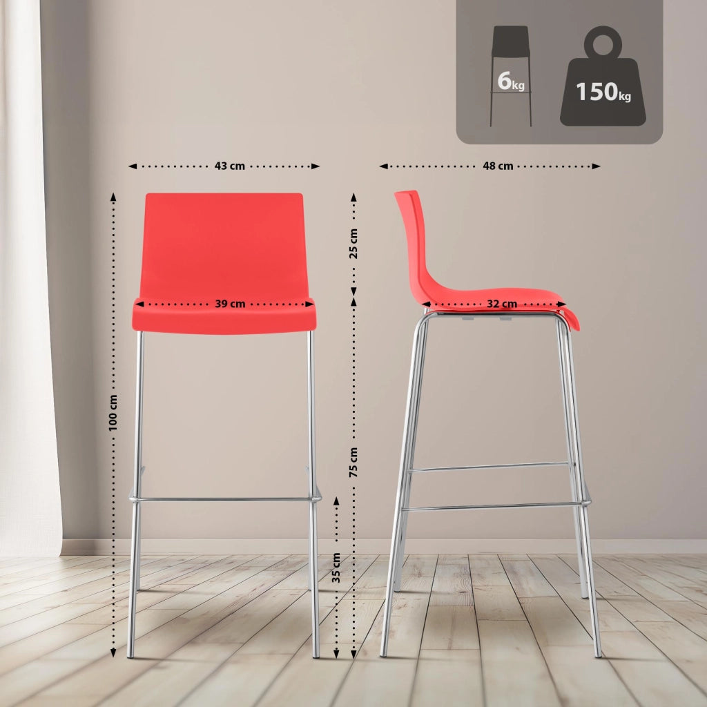 Set di 2 sgabelli da bar Hoover in plastica con struttura a 4 piedi cromata 2