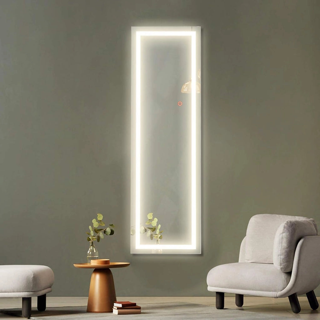 Specchio a Figura con Luci LED, Specchio sulla Porta o sul Muro, 3 Colori Luce Regolabile, Ideale per per Camera da Letto Salone Spogliatoio, 120x37cm, Bianco