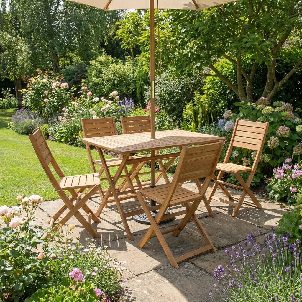 Set 2 sedie pieghevoli da giardino Lino in legno di acacia, salvaspazio (46,5x51,5x87 cm)
