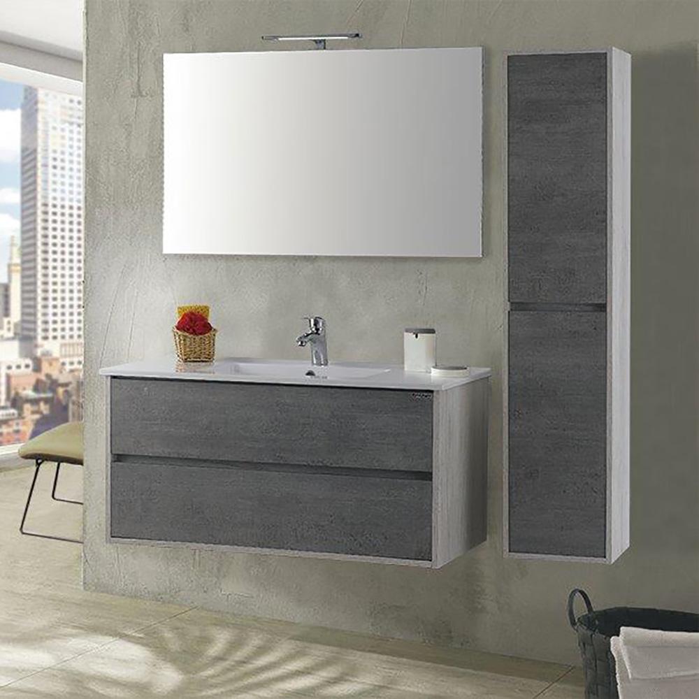 Mobile da Bagno Sospeso 70cm Colonna P32cm Mazzoni Maiorca Plus Bianco Cemento