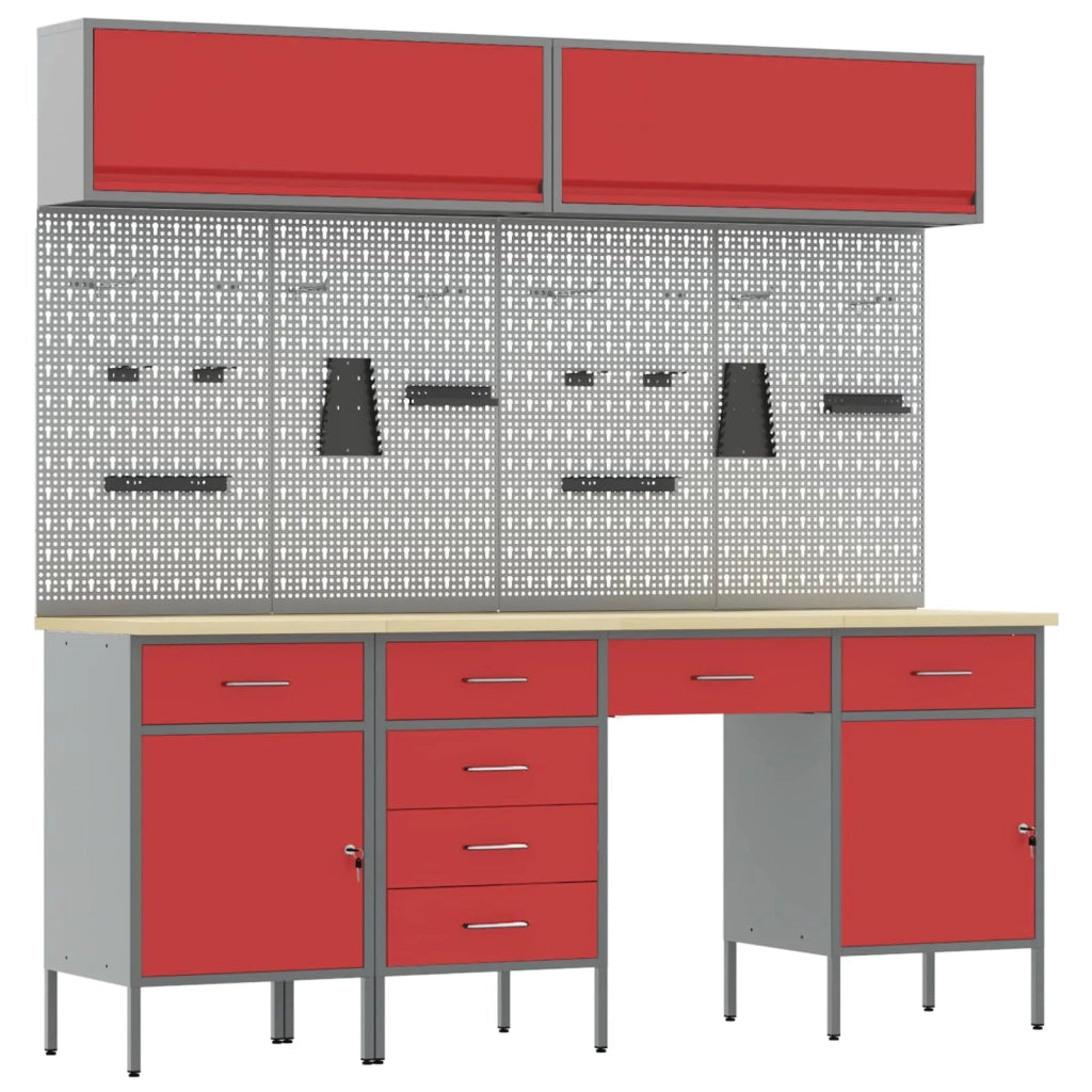 Mobile da lavoro 10 pcs Rosso Legno ingegnerizzato e acciaio 3321473