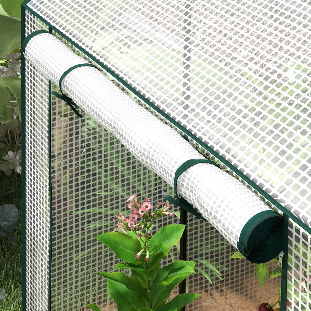 Serra da giardino a due spazi con doppia porta, struttura in acciaio e copertura PE rinforzata, 100 x 80 x 150 cm, bianco
