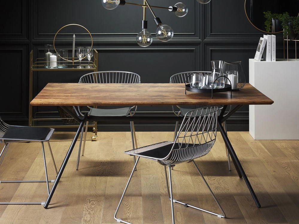 Tavolo da pranzo Piano in legno scuro Gambe in metallo Nero 160 x 90 cm 6 posti rettangolare industriale