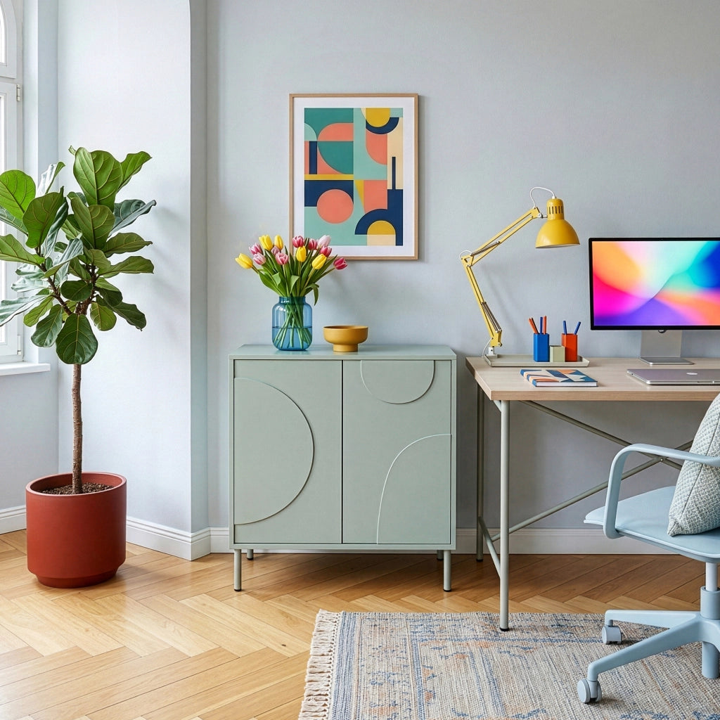 Credenza Holea Comò a 2 Ante 75 x 70 x 34 cm - Verde Salvia [en.casa]