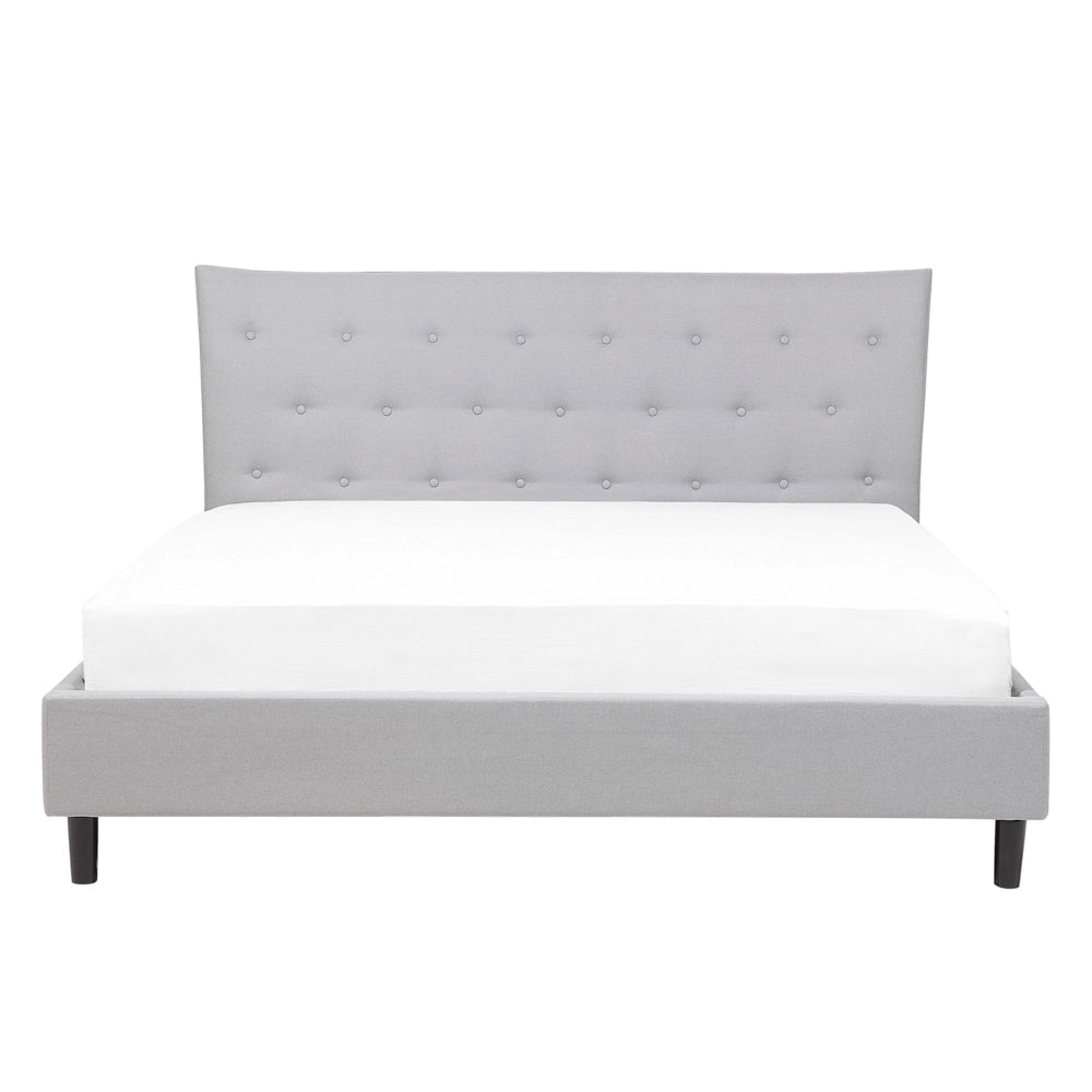 Letto a doghe Tessuto in poliestere grigio Gambe in legno imbottite Testiera capitonné 140 x 200 cm matrimoniale Design moderno