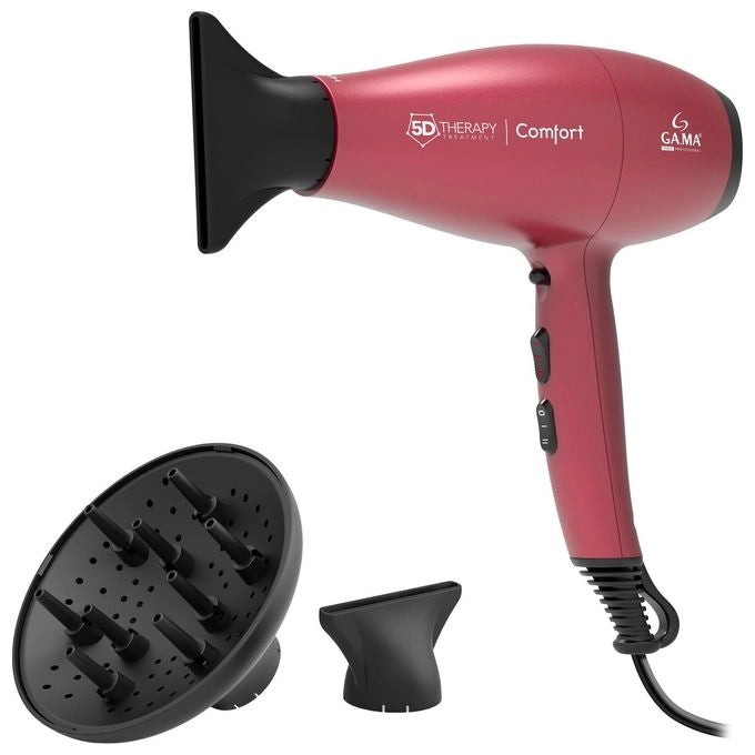 Ga.ma GH0501 Comfort Halogen 5D Asciugacapelli 2200 W Tecnologia Alogena Ozono Ion 2 velocita' 3 temperature diffusore incluso colore Rosso