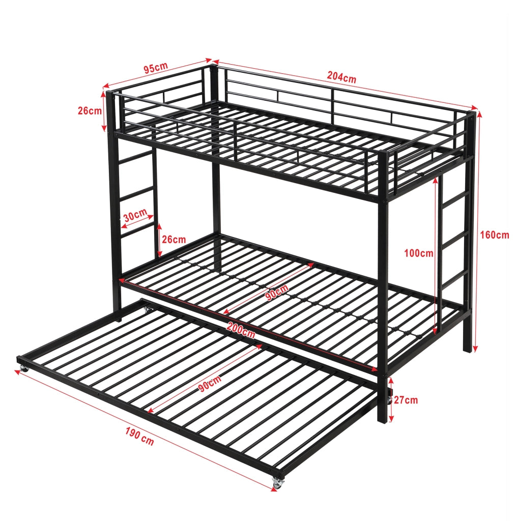 Letto a castello 90x200 cm in metallo con letto estraibile