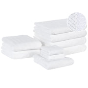 Set di 9 asciugamani in morbido cotone bianco menta con motivo a spina di pesce stile varie dimensioni classico ospiti bagno