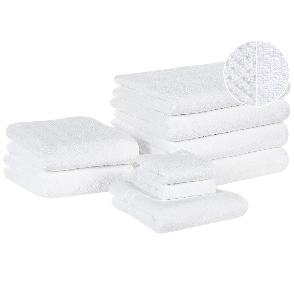 Set di 9 asciugamani in morbido cotone bianco menta con motivo a spina di pesce stile varie dimensioni classico ospiti bagno