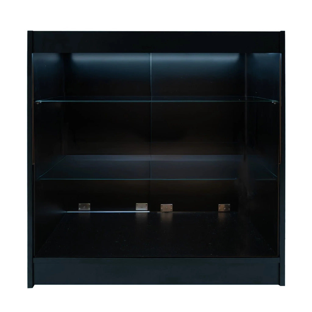 Bancone LED Nero K900 con 3 Ripiani, Vetrina e Ante Bloccabili – 2 Chiavi