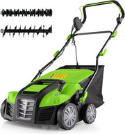2 in 1 Scarificatore Elettrico, 40 cm, 2000W, 3500rpm, Erbicida Pieghevole con Sacca di Raccolta da 55L, Regolazione Profondità 5 Livelli, Adatto Prato 800 ㎡ (Verde)