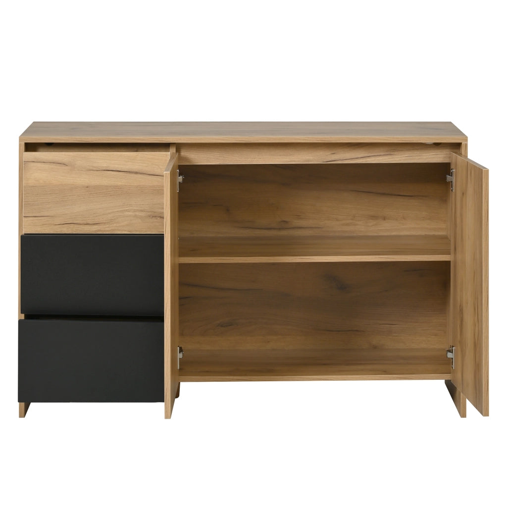 Credenza con Cassetti e Ante LED ¨C Xylo ¨C Legno e Nero 120x76x40 cm